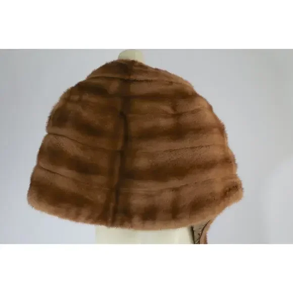 Vintage Mink Fur Wrap Shawl Brown 1950s One Size Cape - Picture 8 of 15